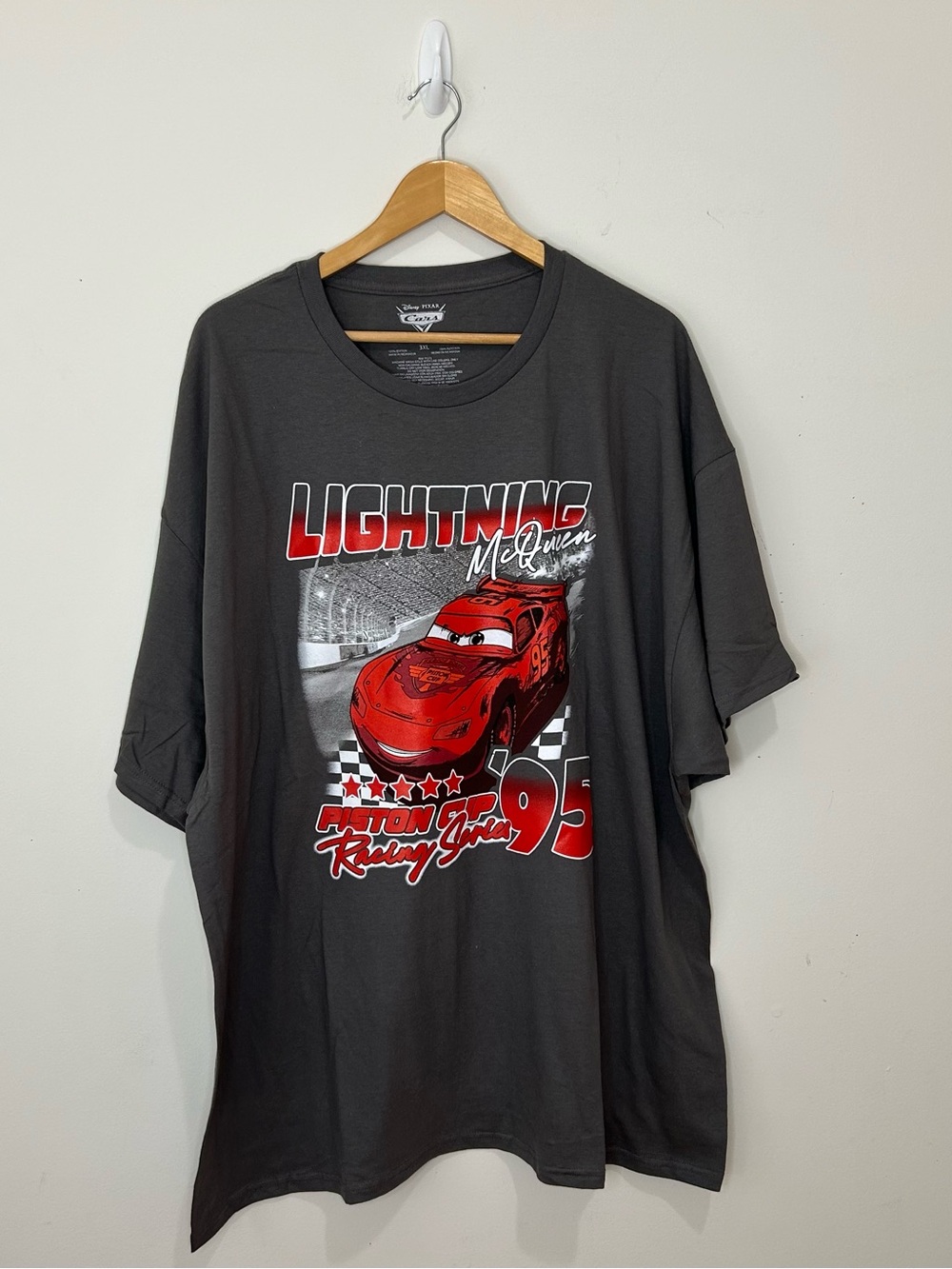 Disney Pixar Cars Lightning McQueen Graphic Tee Mens Gray 3XL